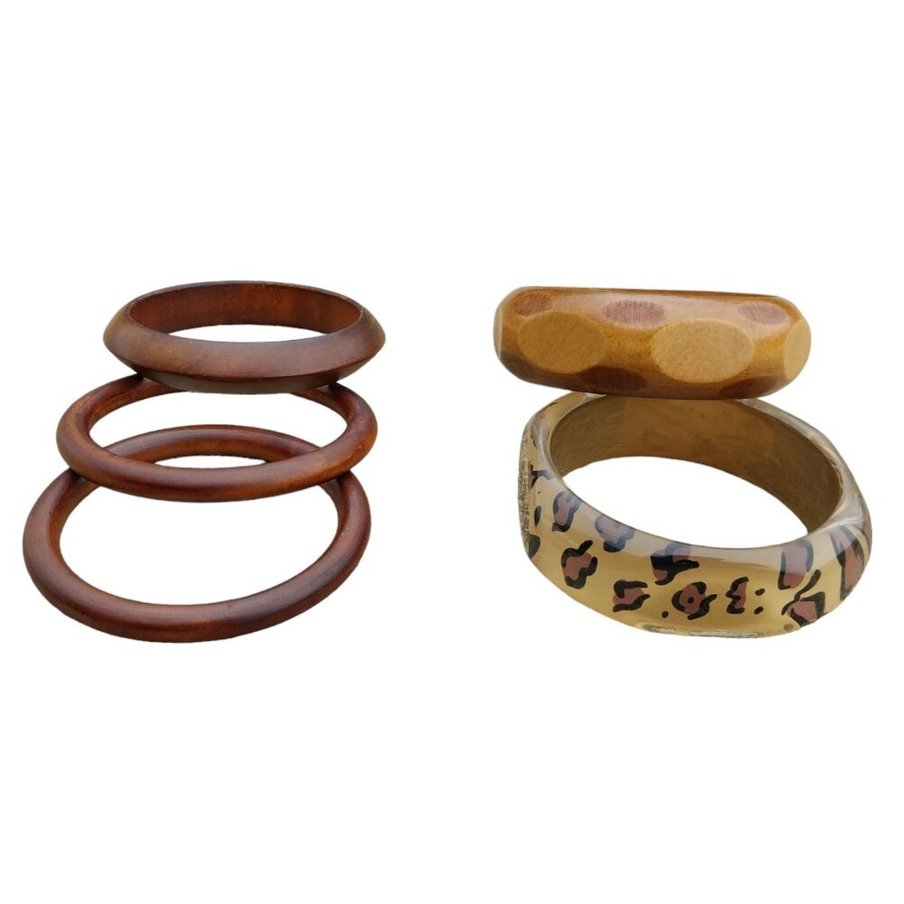 Lot of 5 Vintage Bangle Bracelets (4 wood, 1 plastic)
